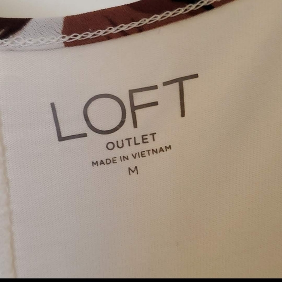 Loft Mix Media Floral Tank Top beautiful White w Tan/Brown/Pink Colors Size M - Picture 3 of 6